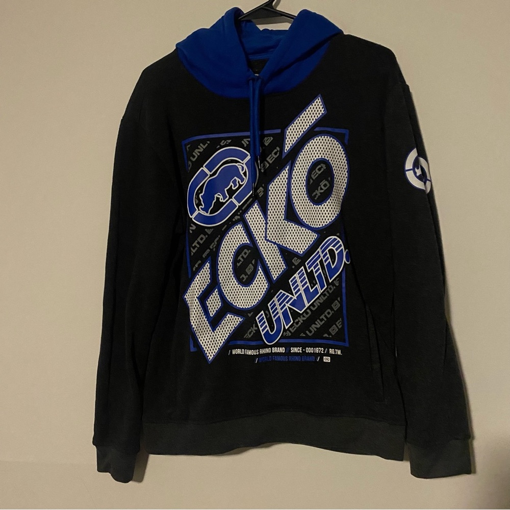 Ecko Unlimited Black and Blue Men's Hoodie